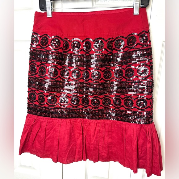 New Anthro MOULINETTE SOEURS Suelta Skirt Straight Pencil Trumpet Sequin Red - Picture 8 of 12